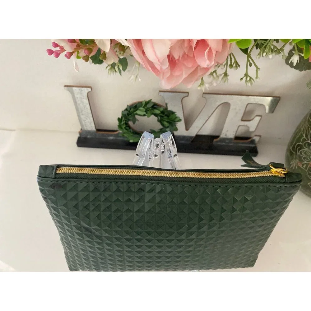 Vintage Ipsy Glam Cosmetics Makeup Bag Dark Green Bag Textured‎ Zippered GUC